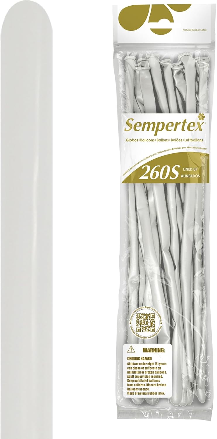 Sempertex Party Balloons Silk Oyster White - 260S Nozzles Up Latex Balloon Decorations for Birthday, Wedding, Baby Shower, Graduation & Special Events - Thick & Durable - 50 Pack