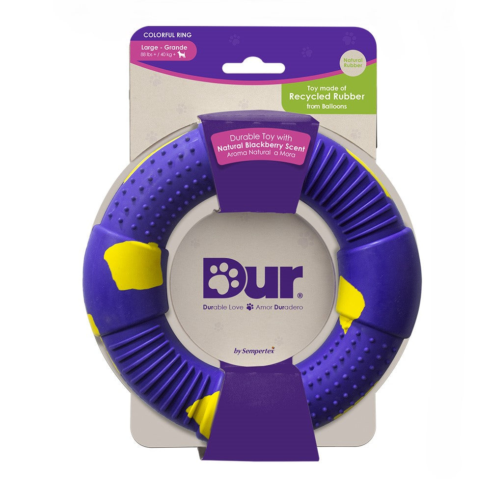 Packaged Large Violet & Yellow Recycled Balloon Ring Dog Toy