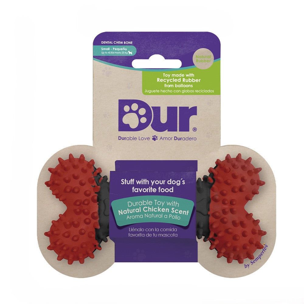 Recycled Red & Black Balloon Bone Dog Toy with Packaging