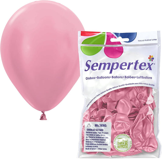 Sempertex Round Pearl Pink Balloons - 5 Inch, 50Pcs - Elegant Latex Balloons for Birthday Decorations, Wedding, Graduation, Baby Shower, Anniversary, Bridal Shower, Party Celebrations