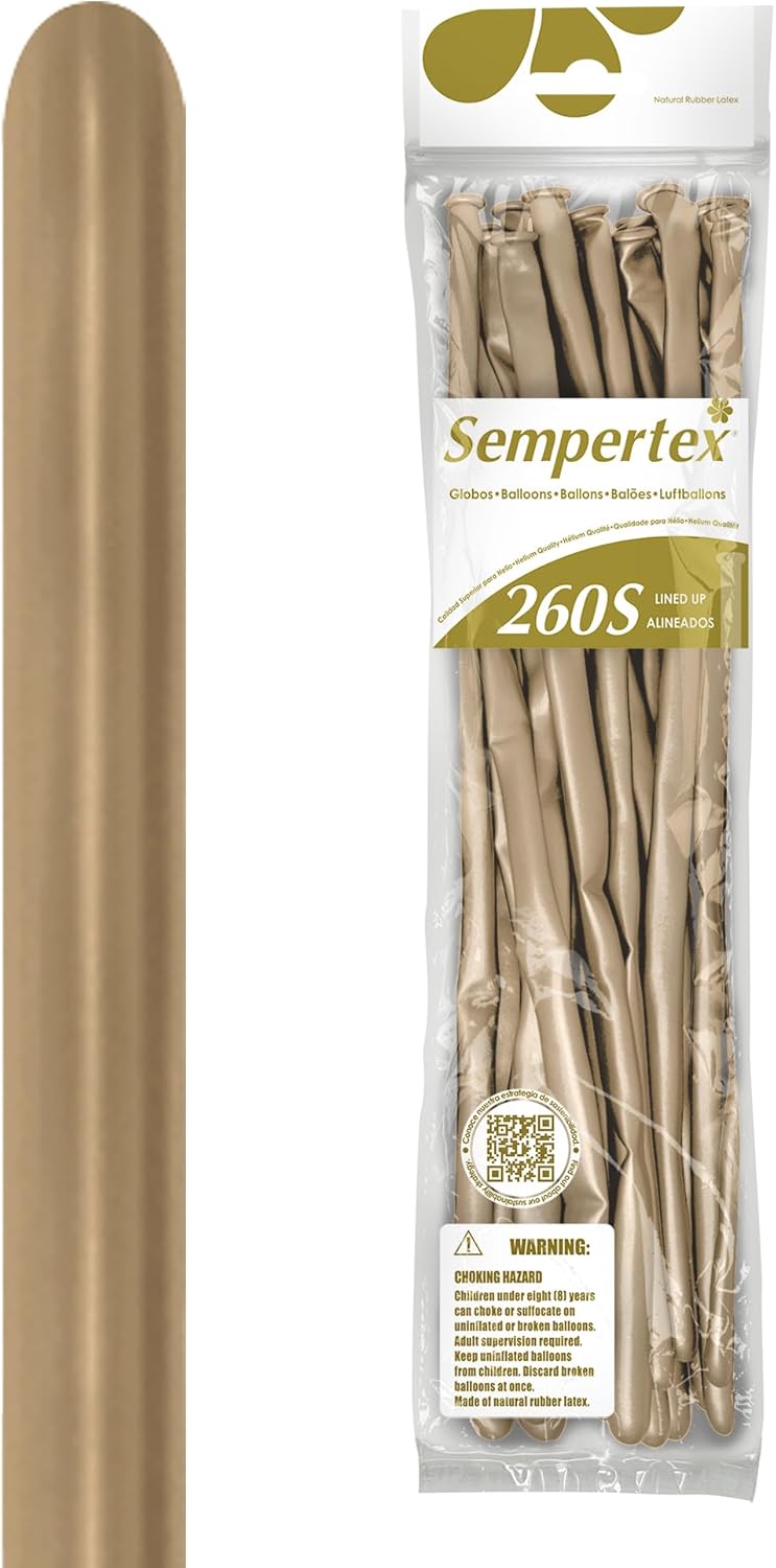 Sempertex Party Balloons Silk Gold Dust - 260S Nozzles Up Latex Balloon Decorations for Birthday, Wedding, Baby Shower, Graduation & Special Events - Thick & Durable - 50 Pack